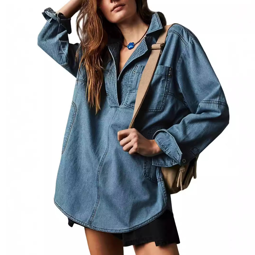 NALINAE™ – Chic V-Neck Denim Tunic Top – Claire's Closet